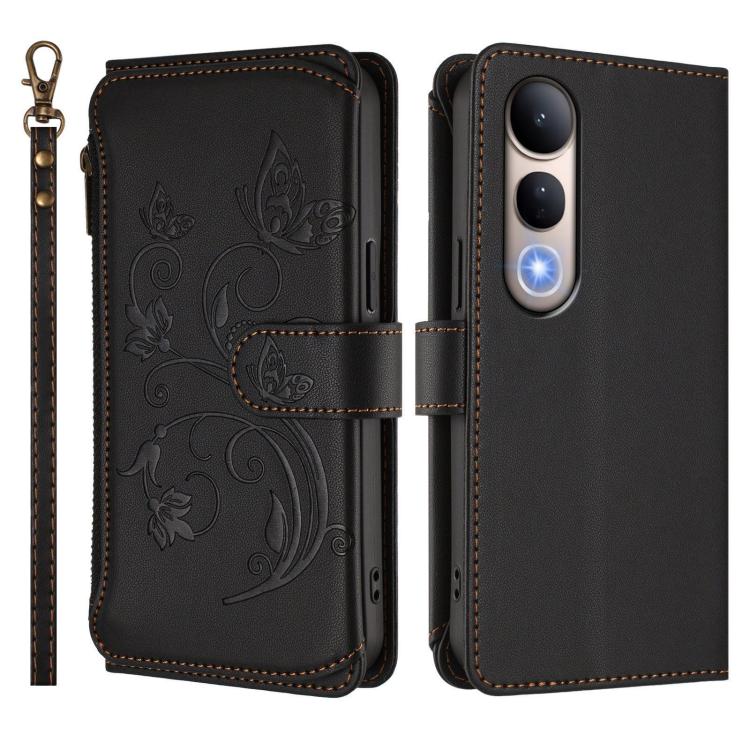 For vivo V50 Lite 5G Global /V50 Lite 4G Butterfly Love Flower Multi-card Zipper Wallet Leather Phone Case