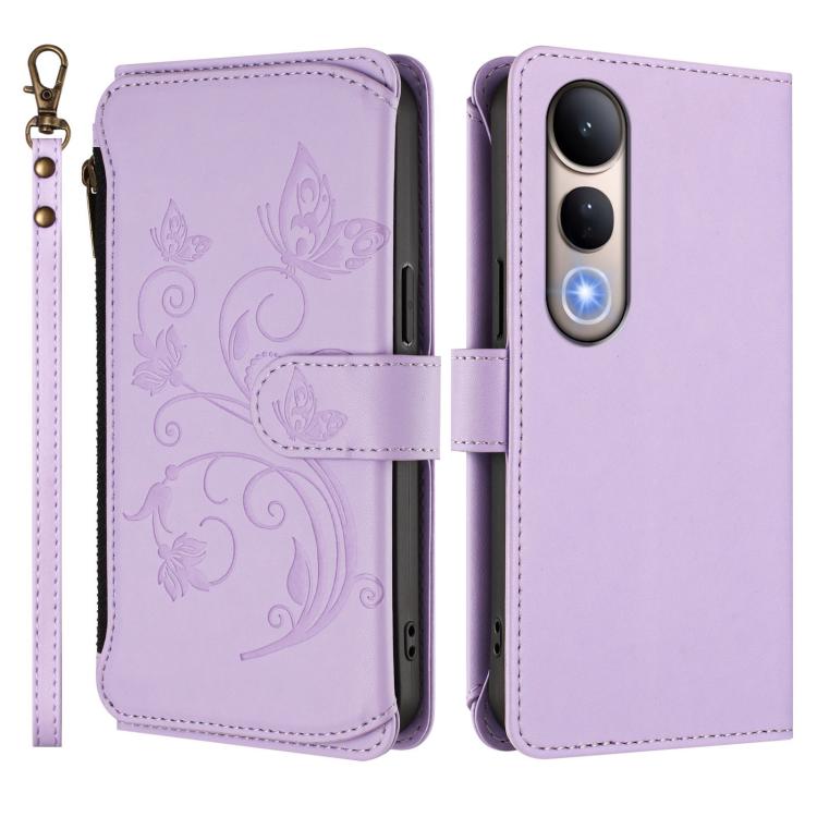 For vivo V50 Lite 5G Global /V50 Lite 4G Butterfly Love Flower Multi-card Zipper Wallet Leather Phone Case