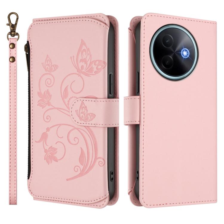For vivo Y39 5G Global / Y300i 5G Butterfly Love Flower Multi-card Zipper Wallet Leather Phone Case