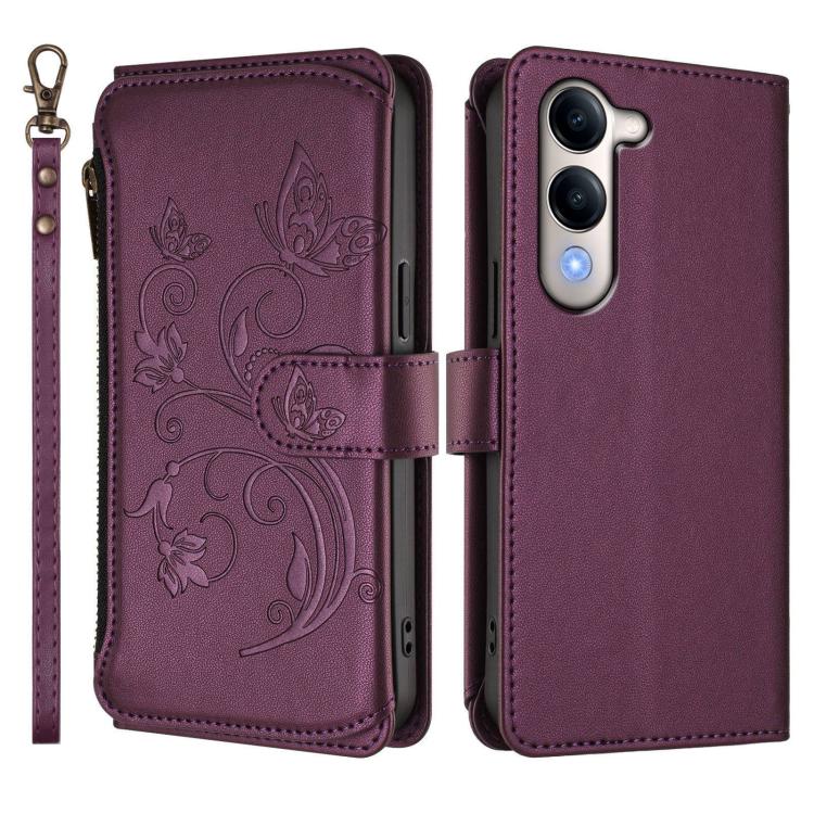 For vivo Y29s 5G / Y04 5G Global Butterfly Love Flower Multi-card Zipper Wallet Leather Phone Case