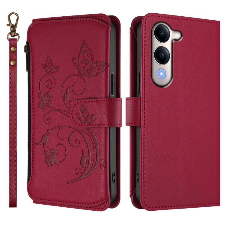 For vivo Y29s 5G / Y04 5G Global Butterfly Love Flower Multi-card Zipper Wallet Leather Phone Case