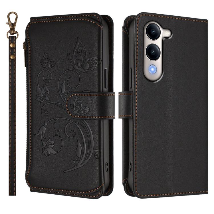 For vivo Y29s 5G / Y04 5G Global Butterfly Love Flower Multi-card Zipper Wallet Leather Phone Case