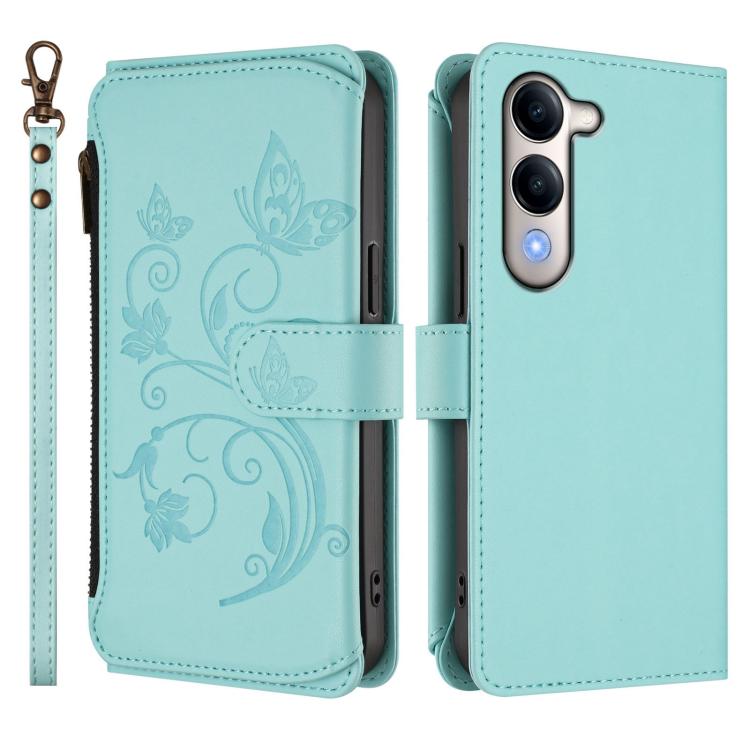 For vivo Y29s 5G / Y04 5G Global Butterfly Love Flower Multi-card Zipper Wallet Leather Phone Case