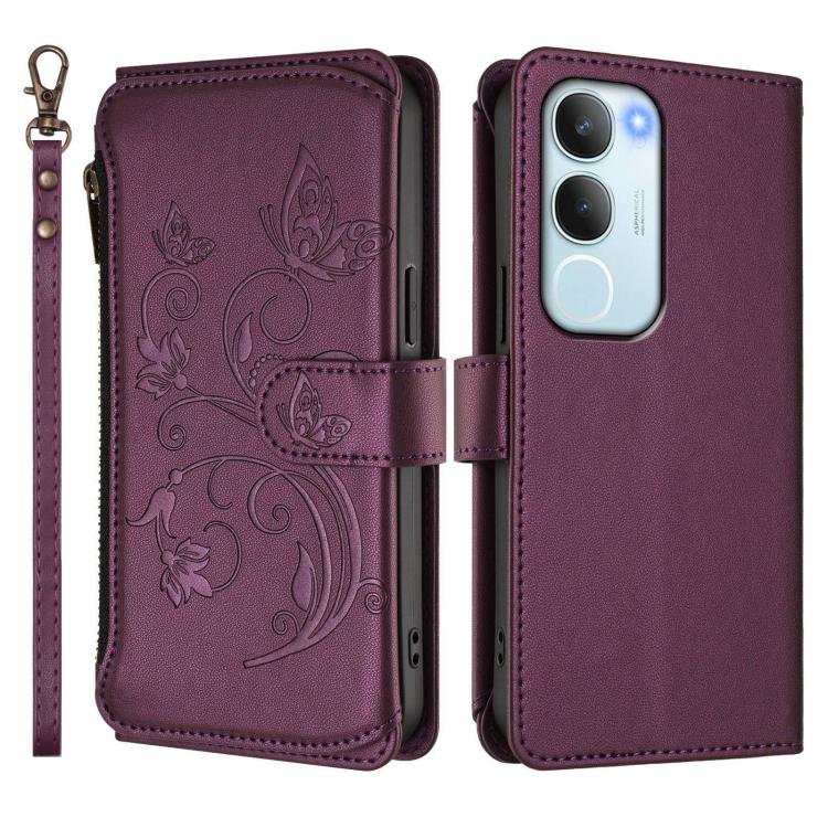 For vivo Y19s 4G Global / Y29 5G India Butterfly Love Flower Multi-card Zipper Wallet Leather Phone Case