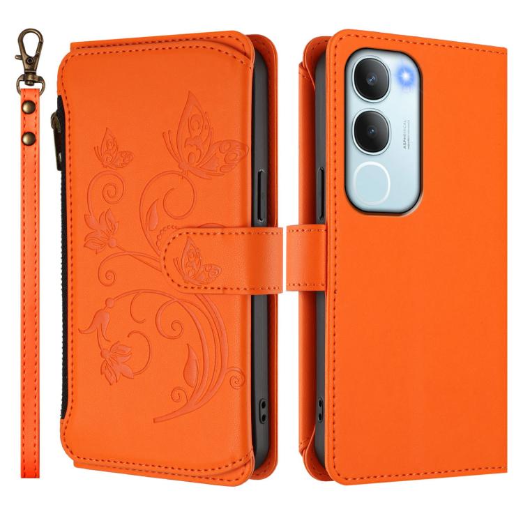 For vivo Y19s 4G Global / Y29 5G India Butterfly Love Flower Multi-card Zipper Wallet Leather Phone Case