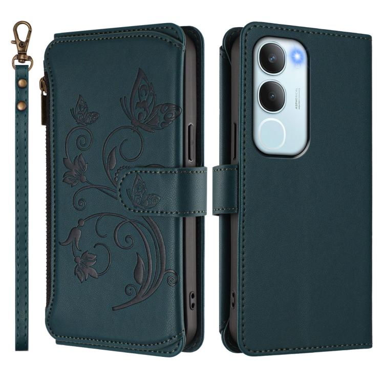 For vivo Y19s 4G Global / Y29 5G India Butterfly Love Flower Multi-card Zipper Wallet Leather Phone Case