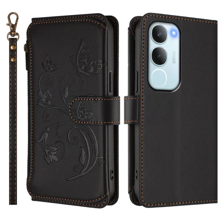 For vivo Y19s 4G Global / Y29 5G India Butterfly Love Flower Multi-card Zipper Wallet Leather Phone Case