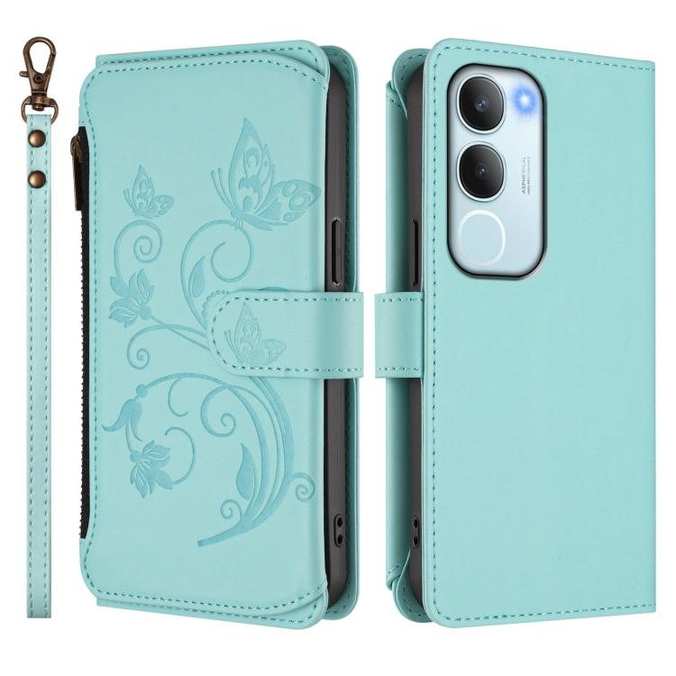 For vivo Y19s 4G Global / Y29 5G India Butterfly Love Flower Multi-card Zipper Wallet Leather Phone Case