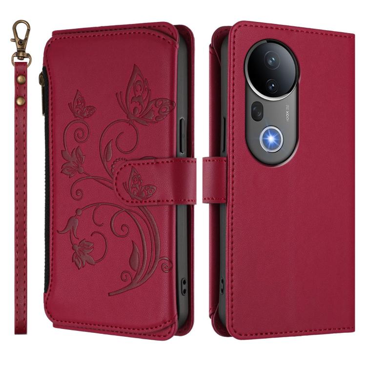 For vivo S20 Pro 5G Butterfly Love Flower Multi-card Zipper Wallet Leather Phone Case