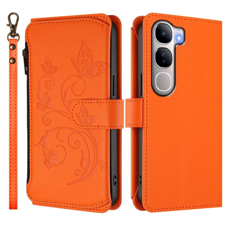 For vivo Y300 5G Global / V40 Lite IDN Butterfly Love Flower Multi-card Zipper Wallet Leather Phone Case