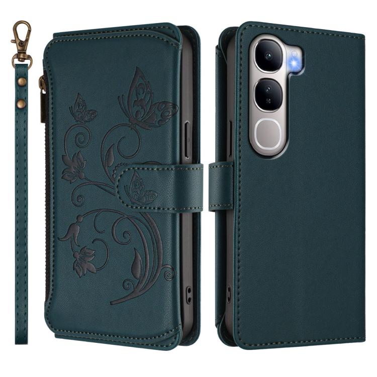 For vivo Y300 5G Global / V40 Lite IDN Butterfly Love Flower Multi-card Zipper Wallet Leather Phone Case