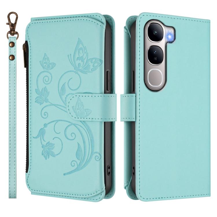 For vivo Y300 5G Global / V40 Lite IDN Butterfly Love Flower Multi-card Zipper Wallet Leather Phone Case