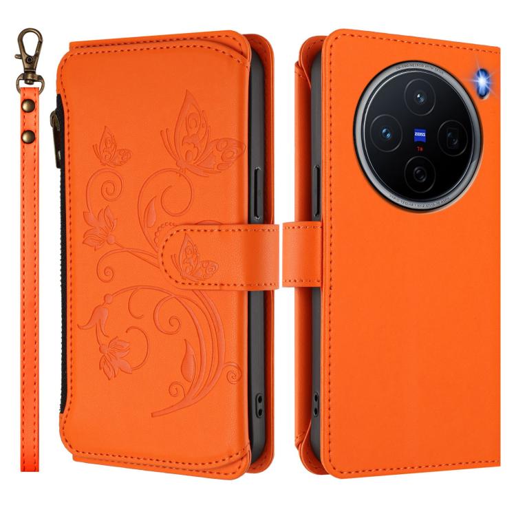 For vivo X200 5G Butterfly Love Flower Multi-card Zipper Wallet Leather Phone Case