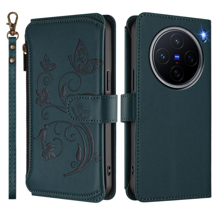 For vivo X200 5G Butterfly Love Flower Multi-card Zipper Wallet Leather Phone Case