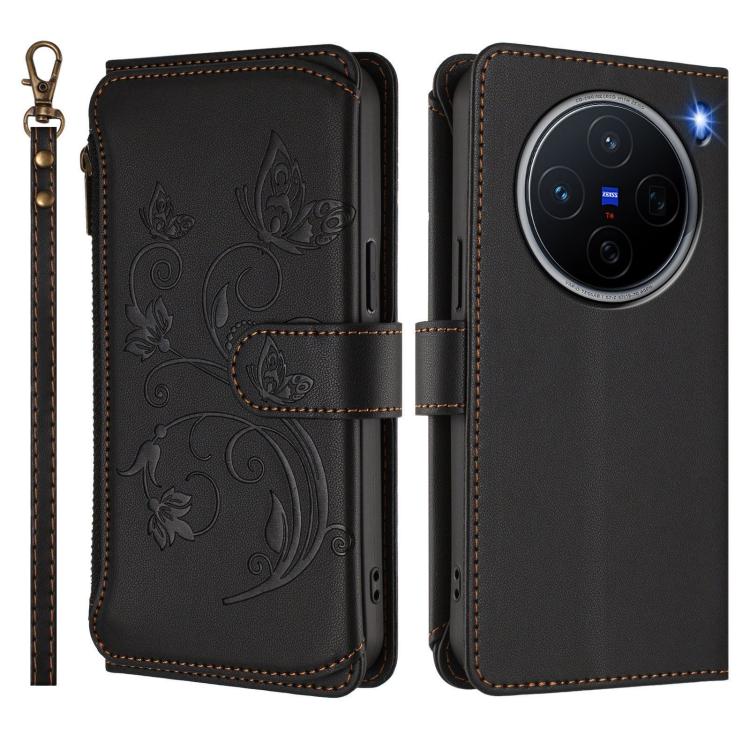 For vivo X200 5G Butterfly Love Flower Multi-card Zipper Wallet Leather Phone Case