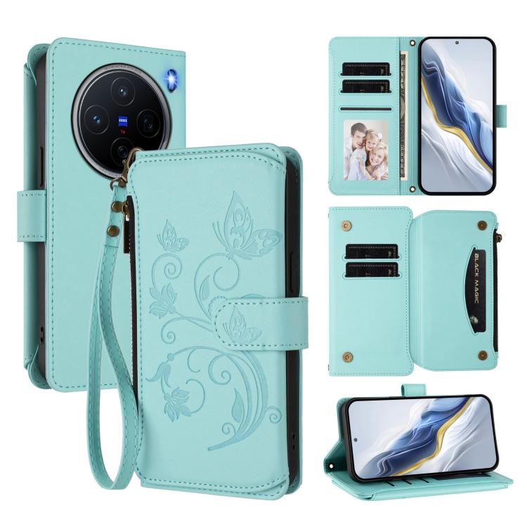 For vivo X200 5G Butterfly Love Flower Multi-card Zipper Wallet Leather Phone Case