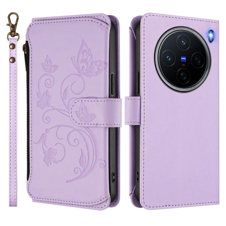 For vivo X200 5G Butterfly Love Flower Multi-card Zipper Wallet Leather Phone Case