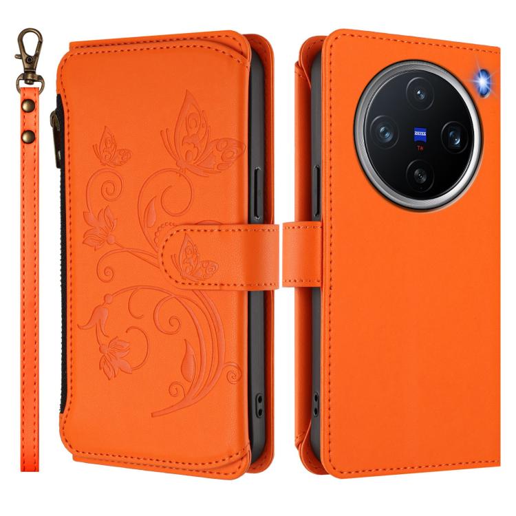 For vivo X200 Pro mini Butterfly Love Flower Multi-card Zipper Wallet Leather Phone Case