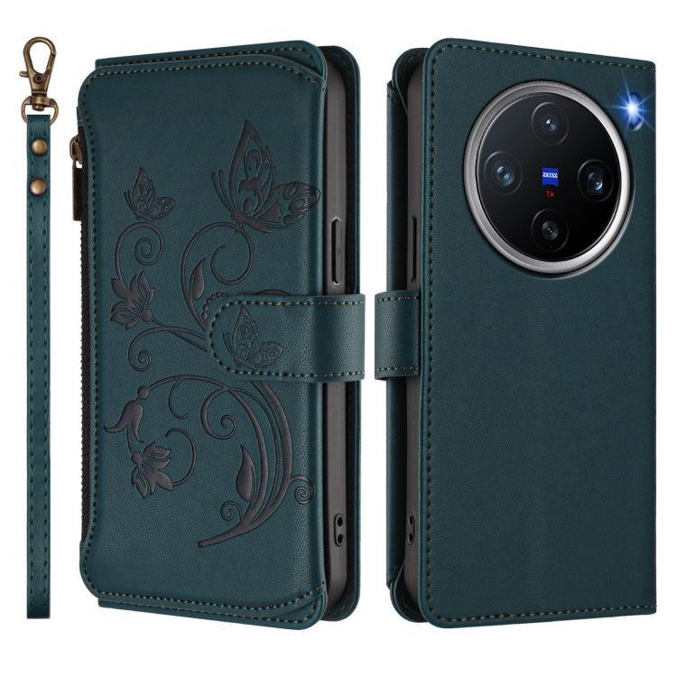 For vivo X200 Pro mini Butterfly Love Flower Multi-card Zipper Wallet Leather Phone Case