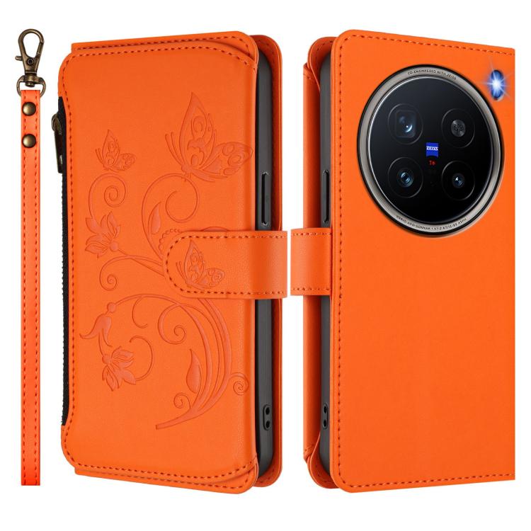 For vivo X200 Pro 5G Butterfly Love Flower Multi-card Zipper Wallet Leather Phone Case