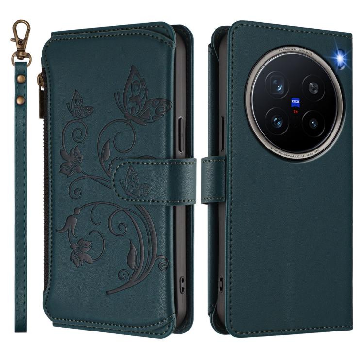 For vivo X200 Pro 5G Butterfly Love Flower Multi-card Zipper Wallet Leather Phone Case