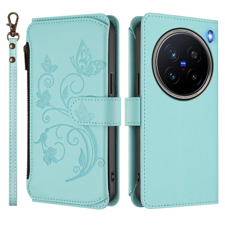 For vivo X200 Pro 5G Butterfly Love Flower Multi-card Zipper Wallet Leather Phone Case