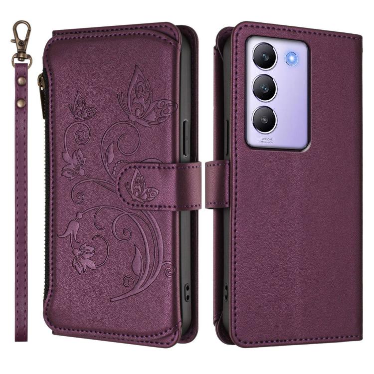 For vivo Y100 5G IDN / Y200e Global Butterfly Love Flower Multi-card Zipper Wallet Leather Phone Case