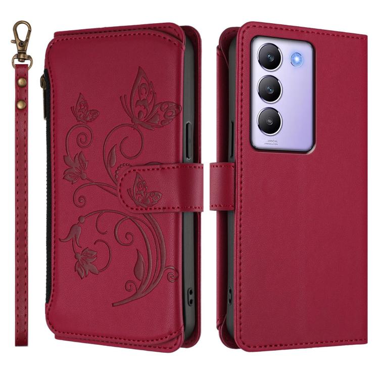 For vivo Y100 5G IDN / Y200e Global Butterfly Love Flower Multi-card Zipper Wallet Leather Phone Case