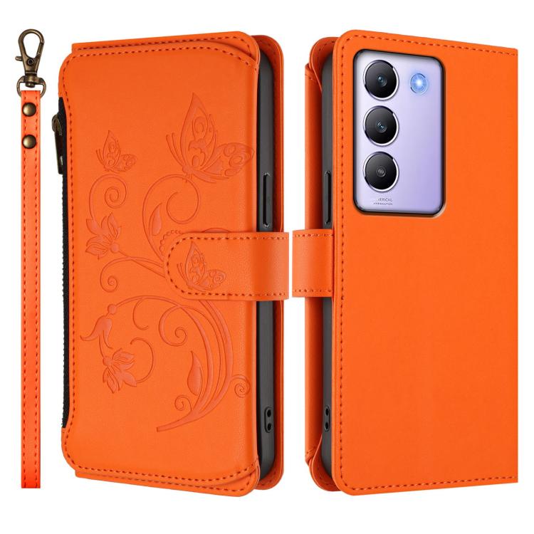 For vivo Y100 5G IDN / Y200e Global Butterfly Love Flower Multi-card Zipper Wallet Leather Phone Case