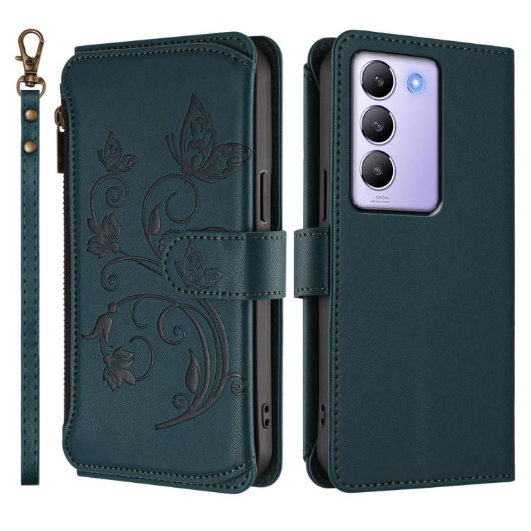 For vivo Y100 5G IDN / Y200e Global Butterfly Love Flower Multi-card Zipper Wallet Leather Phone Case
