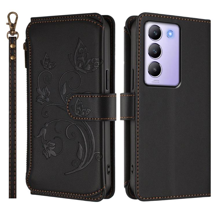 For vivo Y100 5G IDN / Y200e Global Butterfly Love Flower Multi-card Zipper Wallet Leather Phone Case