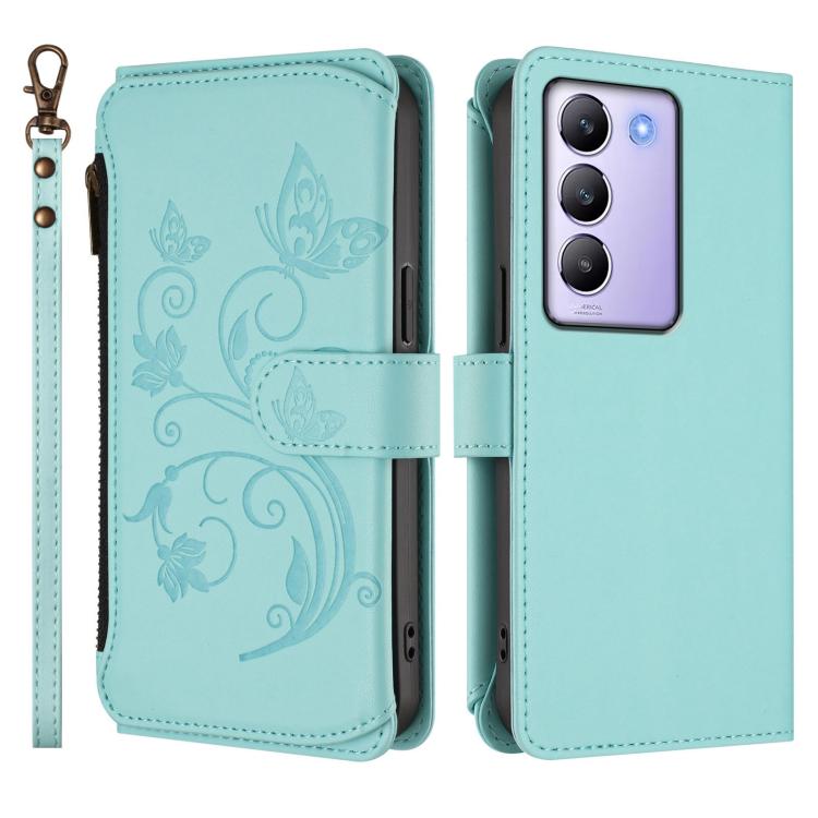 For vivo Y100 5G IDN / Y200e Global Butterfly Love Flower Multi-card Zipper Wallet Leather Phone Case