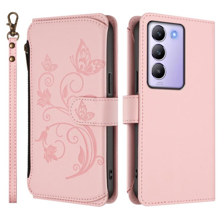 For vivo Y100 5G IDN / Y200e Global Butterfly Love Flower Multi-card Zipper Wallet Leather Phone Case