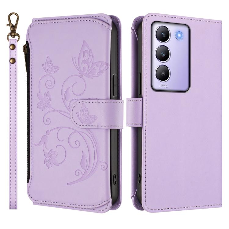 For vivo Y100 5G IDN / Y200e Global Butterfly Love Flower Multi-card Zipper Wallet Leather Phone Case