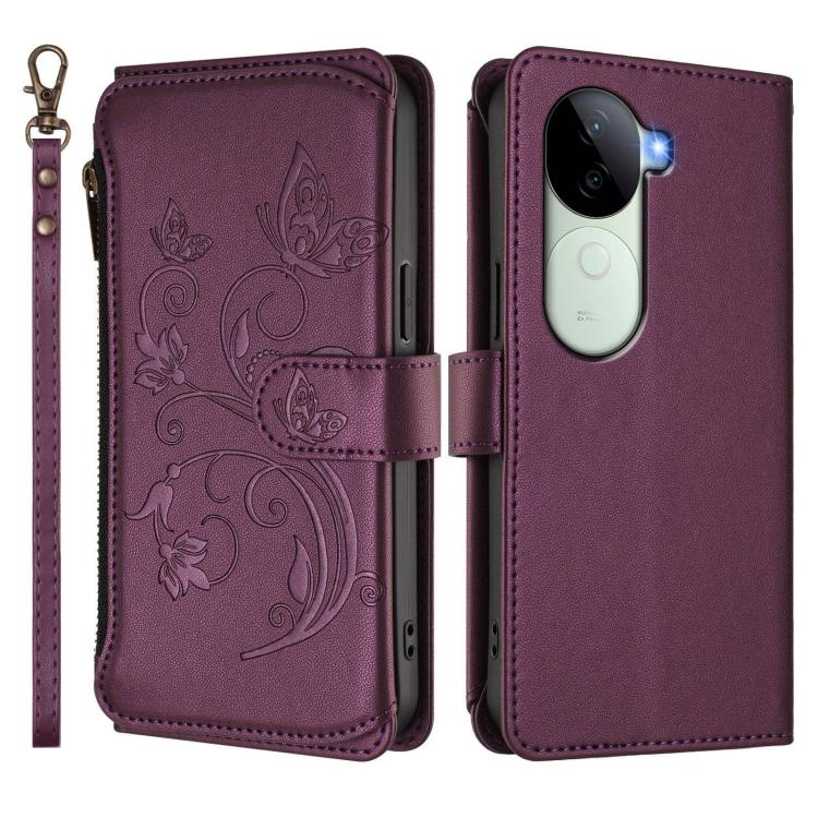 For vivo V40e 5G India / iQOO Z9s 5G Butterfly Love Flower Multi-card Zipper Wallet Leather Phone Case