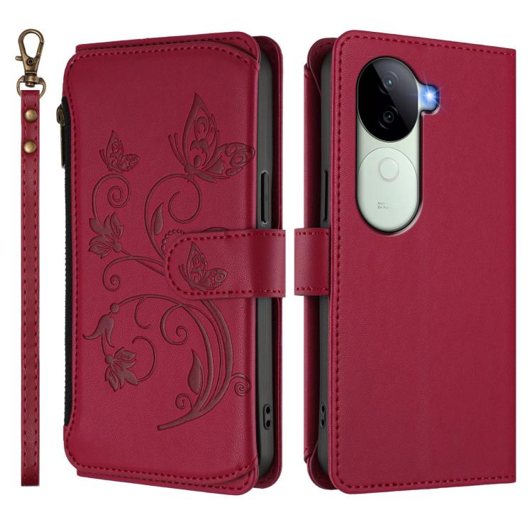 For vivo V40e 5G India / iQOO Z9s 5G Butterfly Love Flower Multi-card Zipper Wallet Leather Phone Case