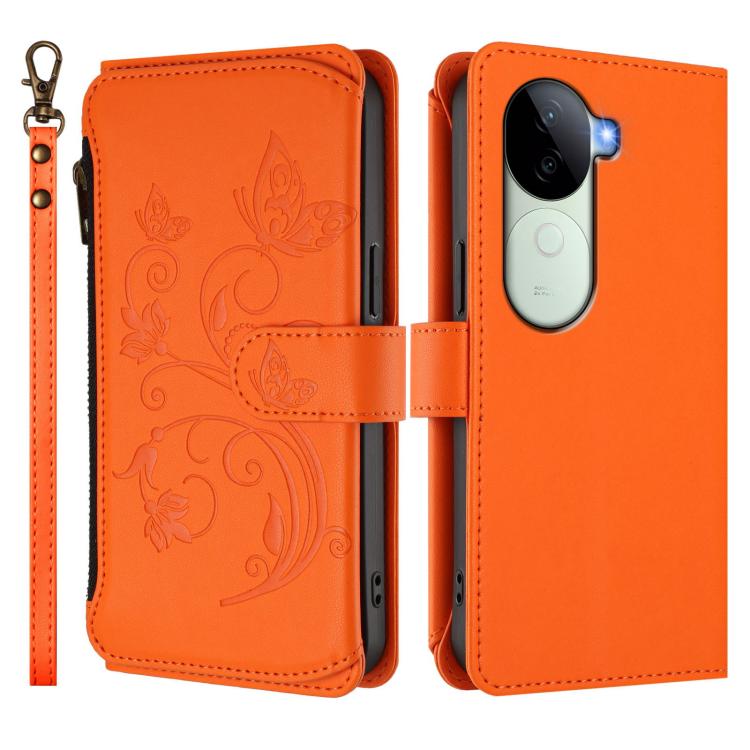 For vivo V40e 5G India / iQOO Z9s 5G Butterfly Love Flower Multi-card Zipper Wallet Leather Phone Case