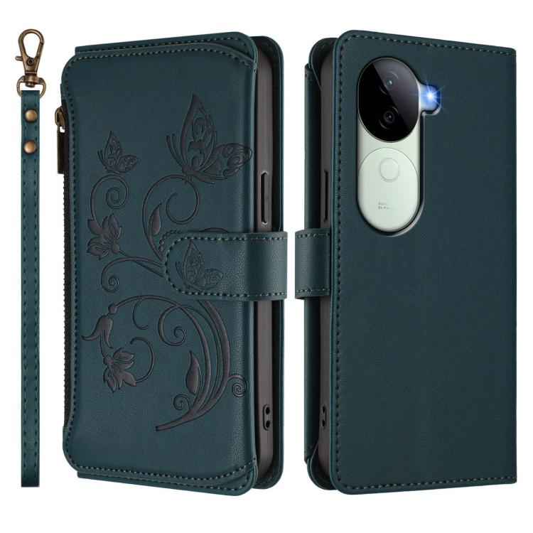 For vivo V40e 5G India / iQOO Z9s 5G Butterfly Love Flower Multi-card Zipper Wallet Leather Phone Case