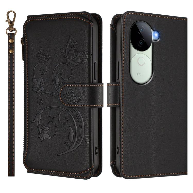 For vivo V40e 5G India / iQOO Z9s 5G Butterfly Love Flower Multi-card Zipper Wallet Leather Phone Case