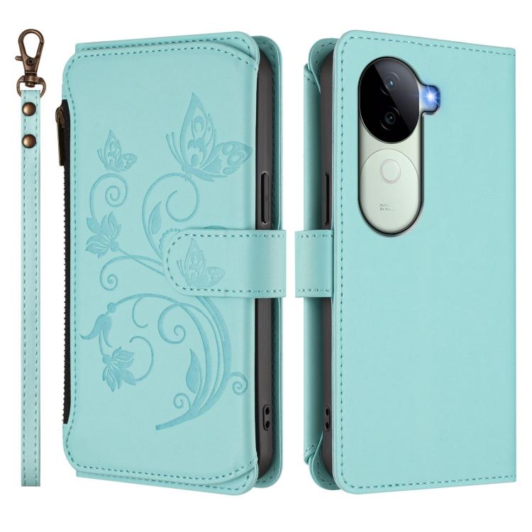 For vivo V40e 5G India / iQOO Z9s 5G Butterfly Love Flower Multi-card Zipper Wallet Leather Phone Case