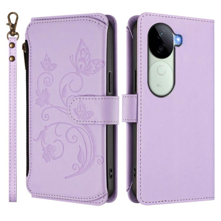 For vivo V40e 5G India / iQOO Z9s 5G Butterfly Love Flower Multi-card Zipper Wallet Leather Phone Case