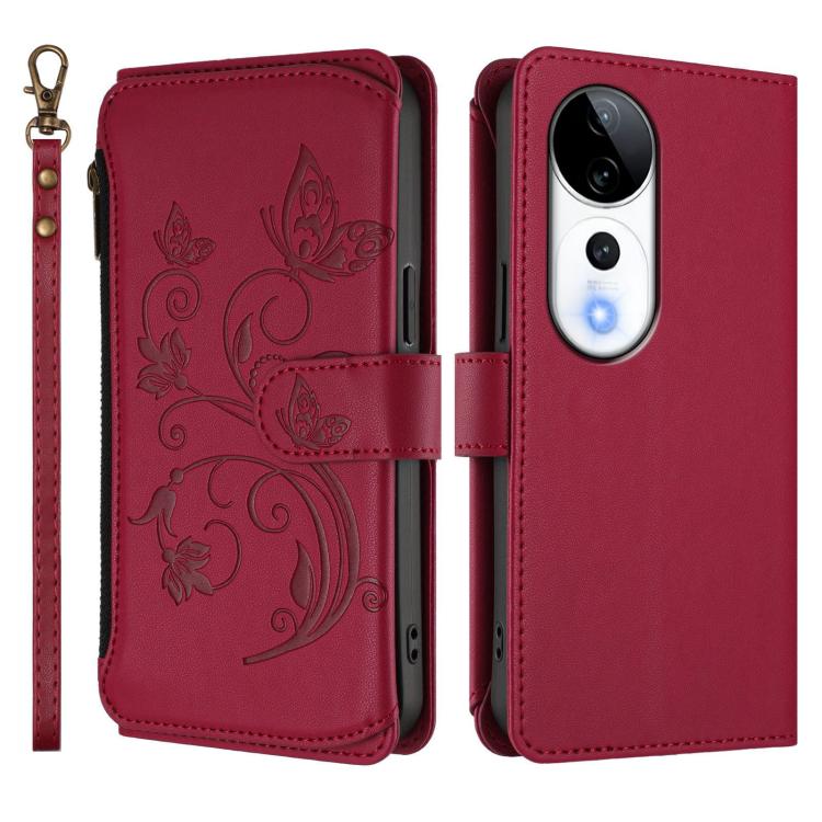 For vivo V40 5G / V40 Pro 5G Butterfly Love Flower Multi-card Zipper Wallet Leather Phone Case