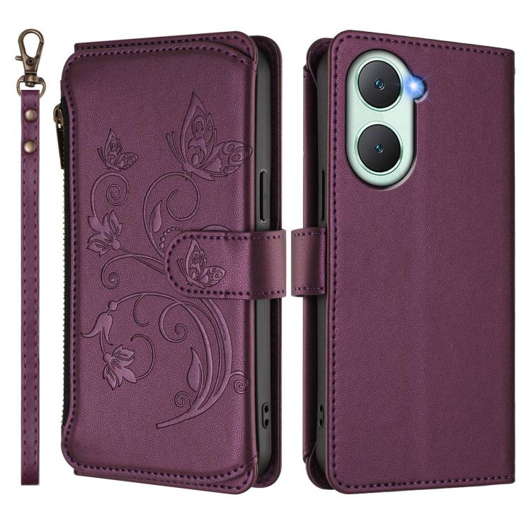 For vivo Y03 / Y18 Global / Y28s 5G Butterfly Love Flower Multi-card Zipper Wallet Leather Phone Case