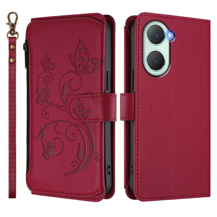 For vivo Y03 / Y18 Global / Y28s 5G Butterfly Love Flower Multi-card Zipper Wallet Leather Phone Case