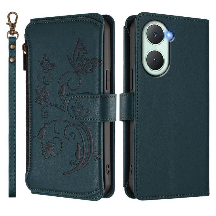 For vivo Y03 / Y18 Global / Y28s 5G Butterfly Love Flower Multi-card Zipper Wallet Leather Phone Case