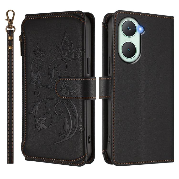 For vivo Y03 / Y18 Global / Y28s 5G Butterfly Love Flower Multi-card Zipper Wallet Leather Phone Case