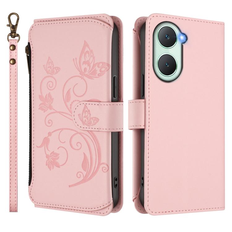 For vivo Y03 / Y18 Global / Y28s 5G Butterfly Love Flower Multi-card Zipper Wallet Leather Phone Case