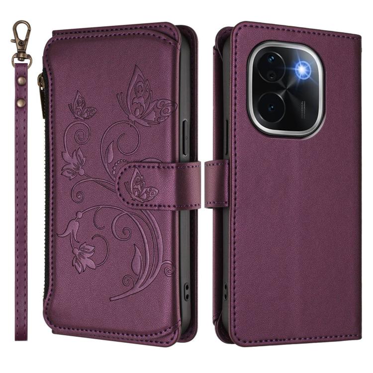 For vivo iQOO Z9s Pro 5G India / T3 Pro Butterfly Love Flower Multi-card Zipper Wallet Leather Phone Case