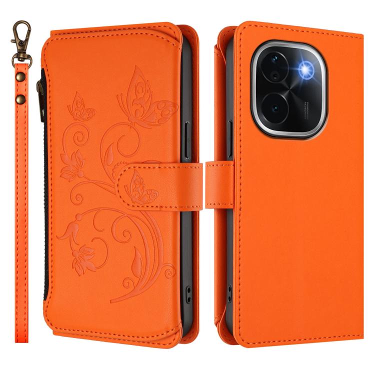 For vivo iQOO Z9s Pro 5G India / T3 Pro Butterfly Love Flower Multi-card Zipper Wallet Leather Phone Case