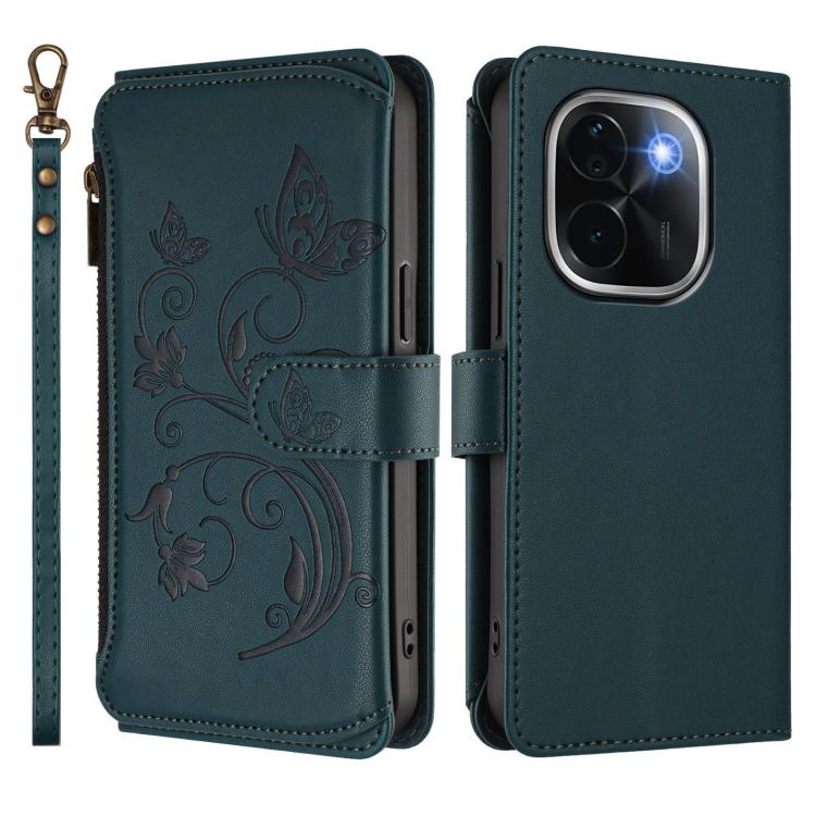 For vivo iQOO Z9s Pro 5G India / T3 Pro Butterfly Love Flower Multi-card Zipper Wallet Leather Phone Case